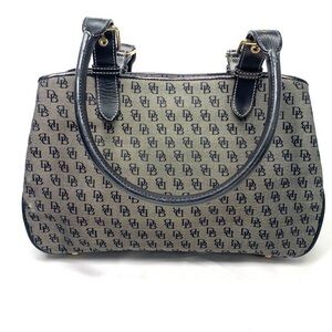 Dooney & Bourke Anniversary Dual Handle Shoulder Bag Grey Canvas Black Leather